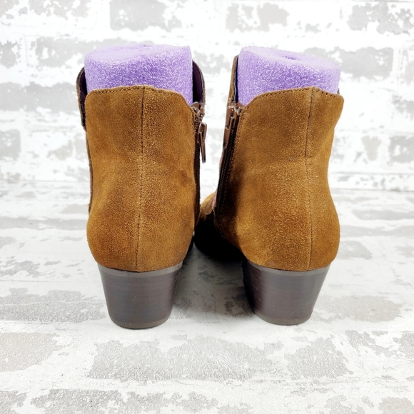 Carlos Vivien Brown Suede Floral Block Heel Zip Up Ankle Boots O190 - Picture 6 of 13